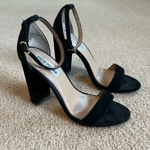 Steve Madden Black Suede Block Heel Sandals with Ankle Strap
